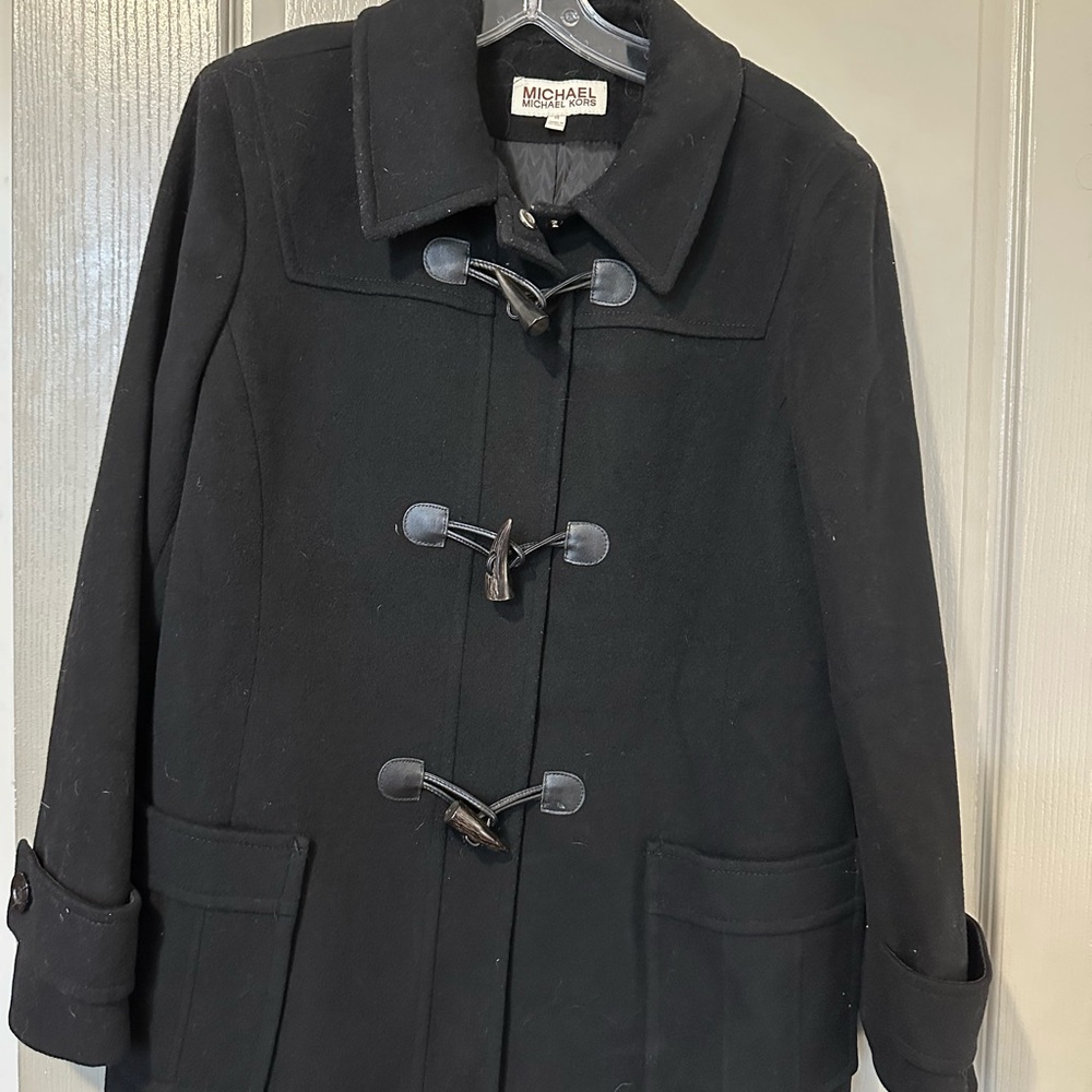 Michael Kors Women's Black Pea Coat with Toggle Closure 100 Wool Old Money 14